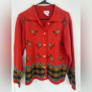 Vintage Crystal Kole Cardigan Acorns Plaid Medium Embroidery & Stitching